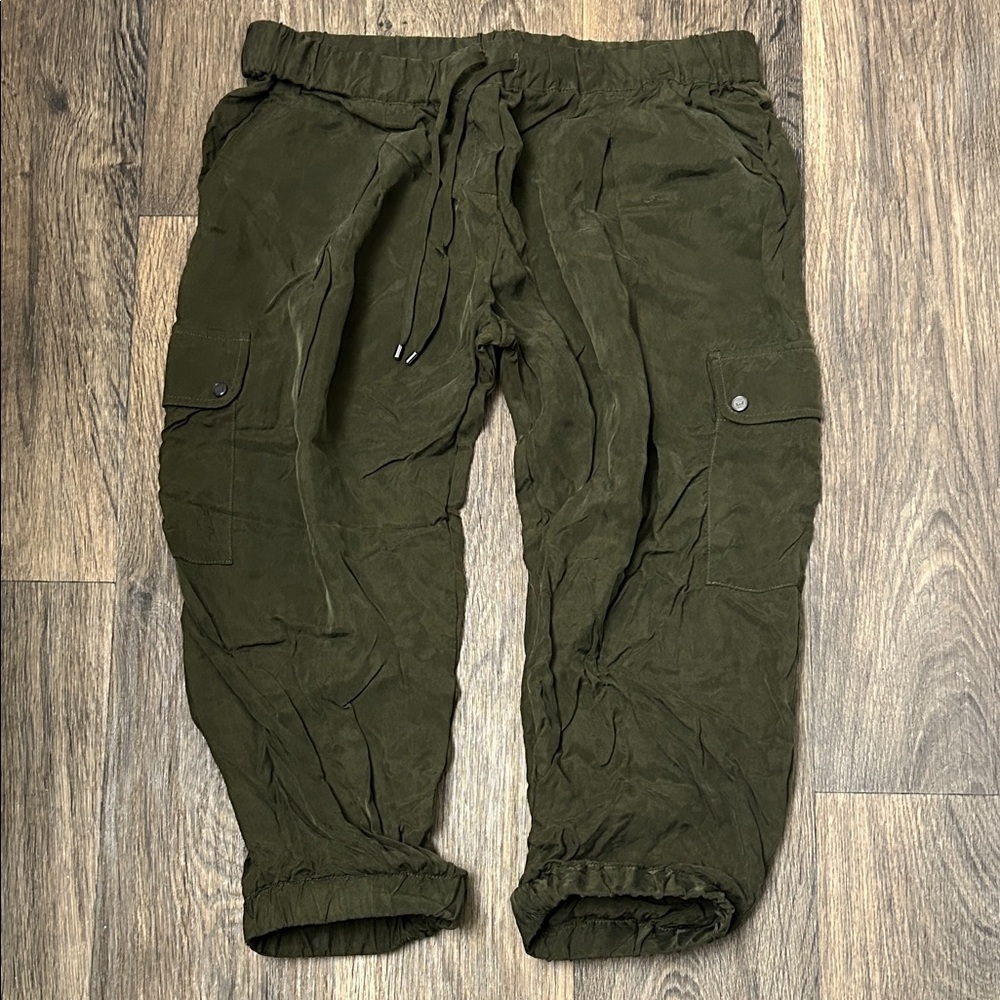 HH | Haute Hippie | Olive Silk Cargo Pants for women | loose fit